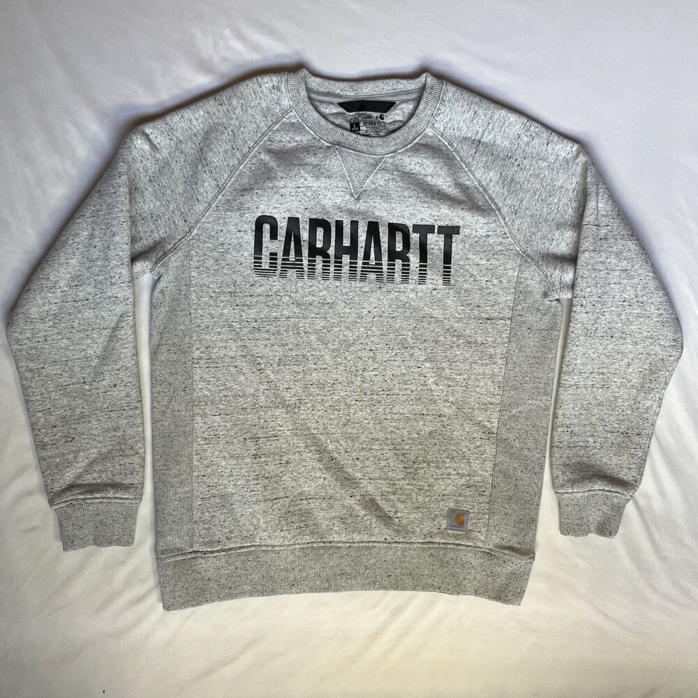 Carhartt Women's L Large Light Grey Relaxed Fit Sweatshirt Spell Out Graphic